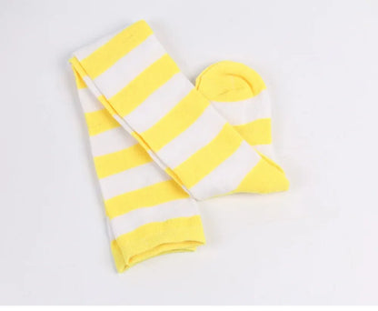 Women's Striped Thigh High Stockings | Black, White & Pink Over - Knee Lolita Harajuku Y2K Socks - G - Catoure Women's Striped Thigh High Stockings | Black, White & Pink Over - Knee Lolita Harajuku Y2K Socks